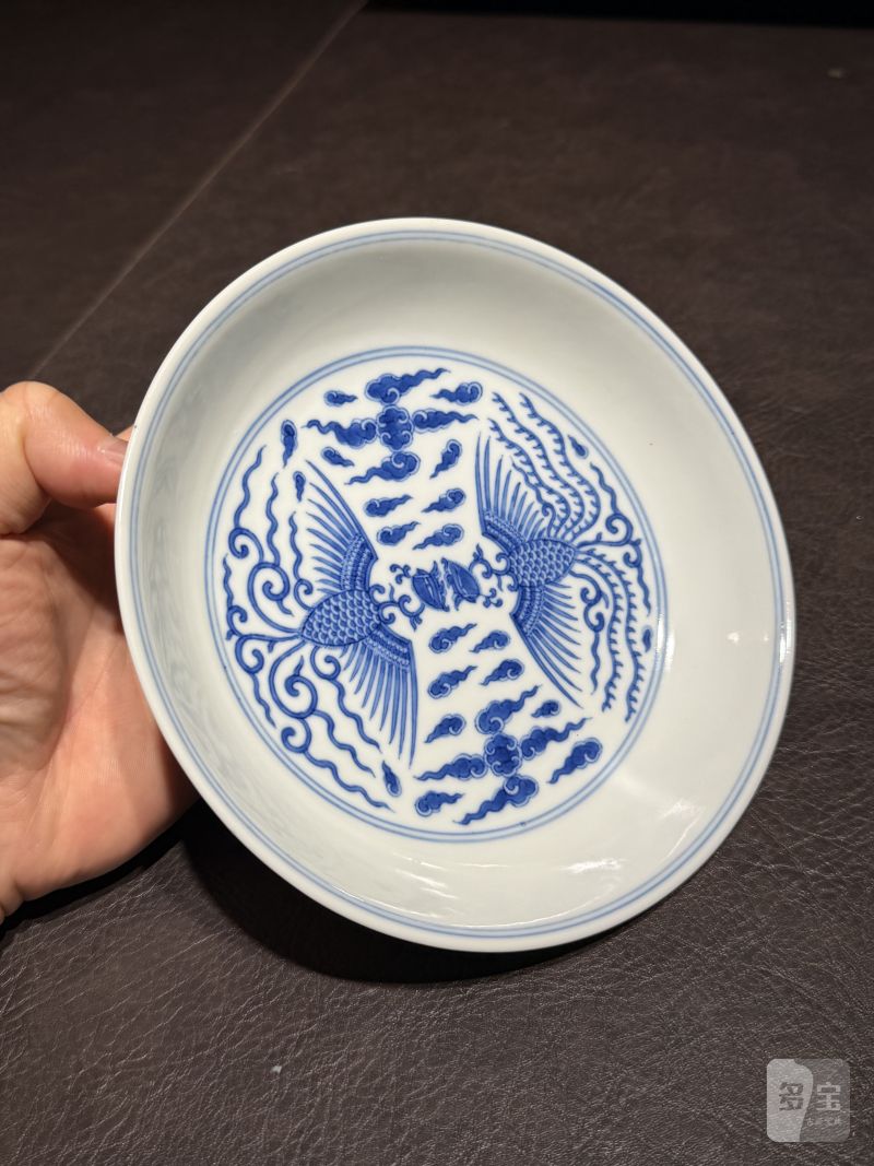 清乾隆 青花对头凤纹盘一对 - 图20